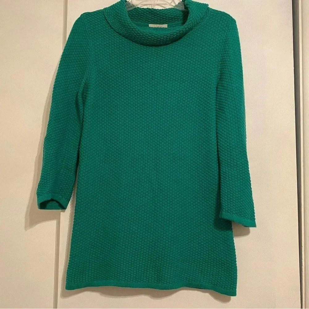 Loft Green Waffle Print Turtle Neck 3/4 Sleeve Sweater, Women’s Size Small